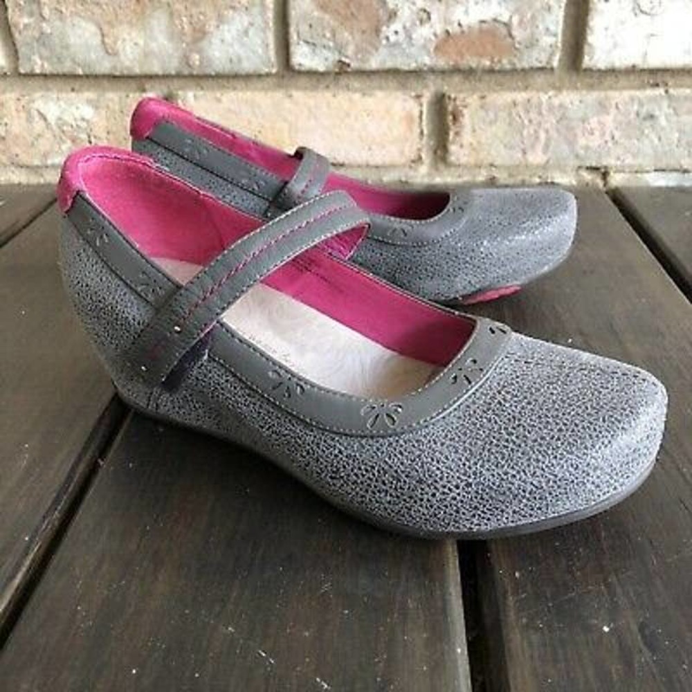Jambu Sport Wedge Design Women’s 8 M Gray Leather Pink Trim Mary Jane
